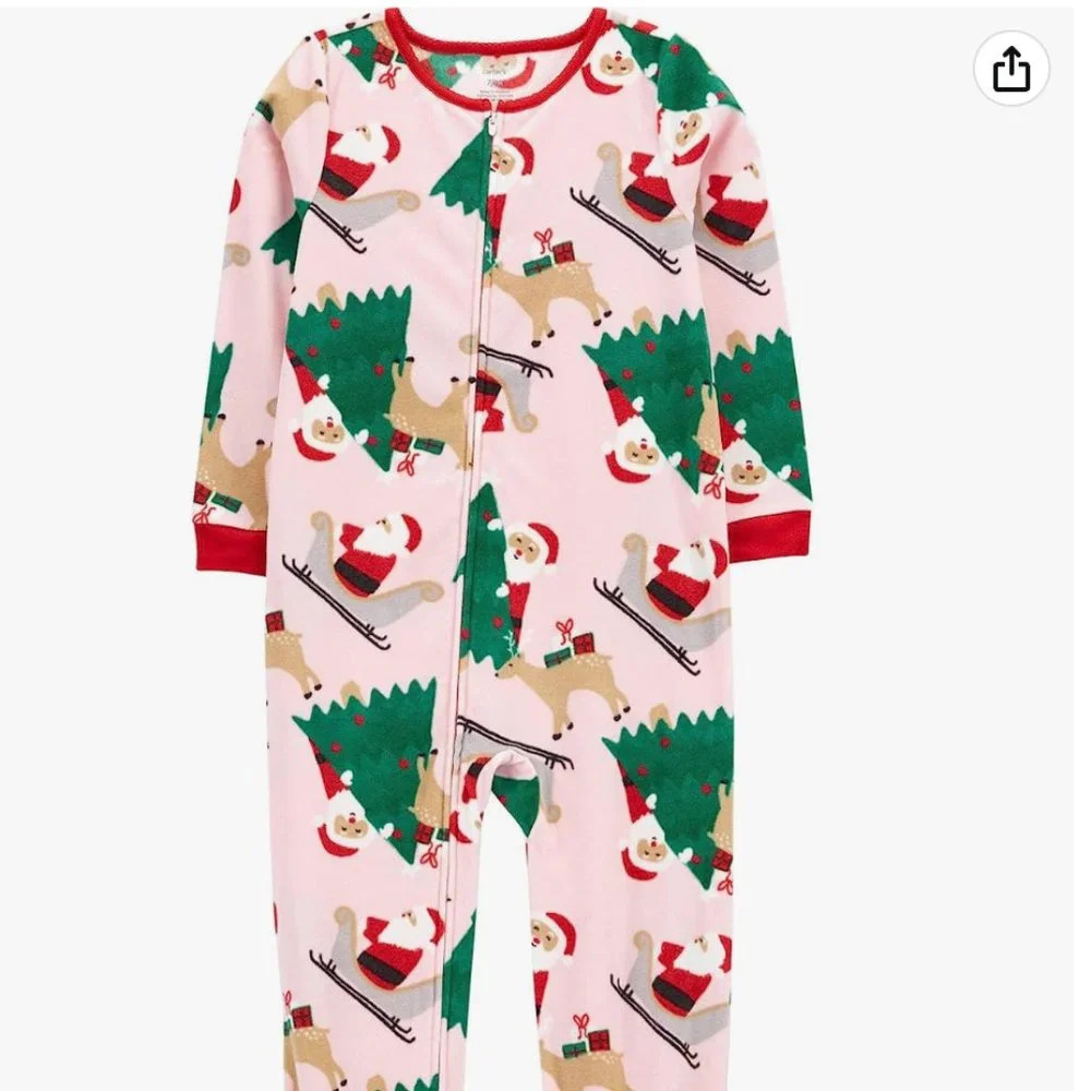 NWT Carter's Footed Microfleece pink santa PJ's Sleeper Pajamas